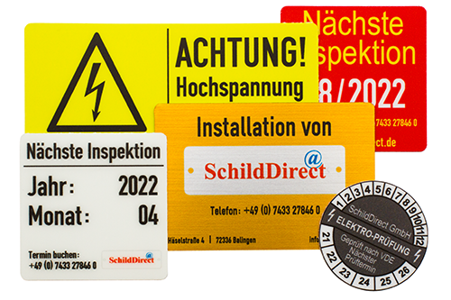 Industrieaufkleber mit verschiedenen Oberflächen, Faben und Größen