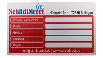 Typenschild aus eloxiertem Aluminium