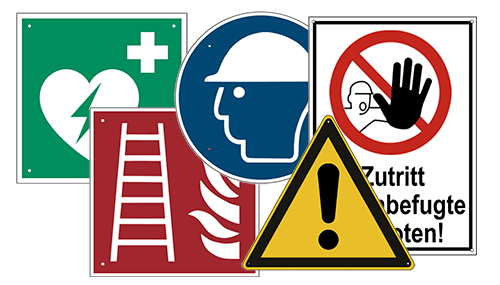 Standardschilder, Warnschilder, Signalschilder, Gebotsschilder, Verbotsschilder, Rettungszeichen, DIN 7010